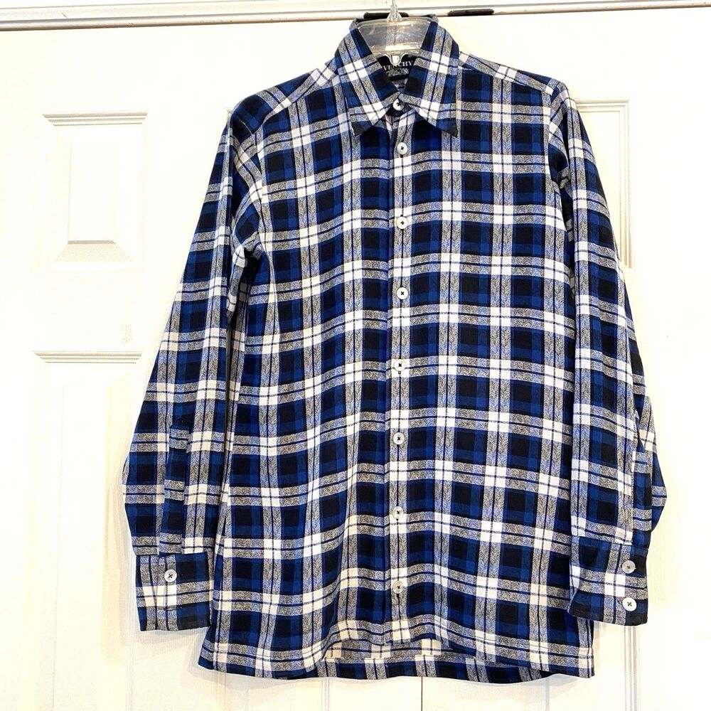 GIVENCHY Mort Wallin Shirt BUTTON UP Plaid Pearl PREPPY Long Sleeve Men's VTG S